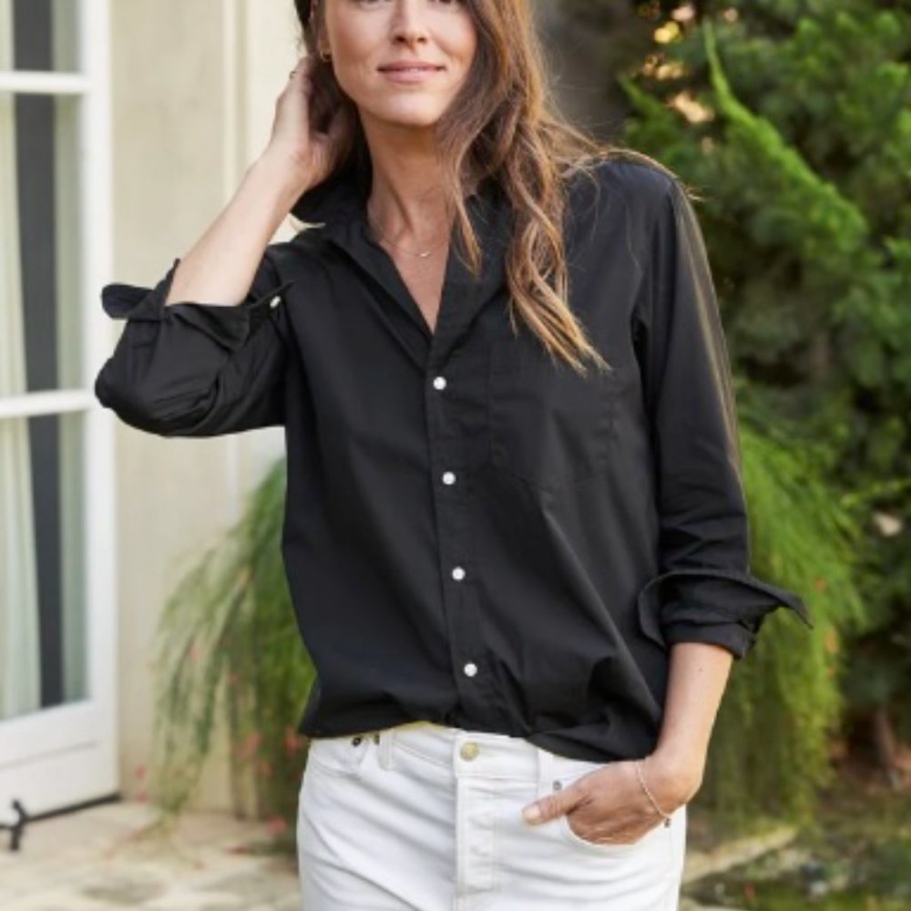 “Joedy” style Frank & Eileen women’s button-down shirt in black cotton